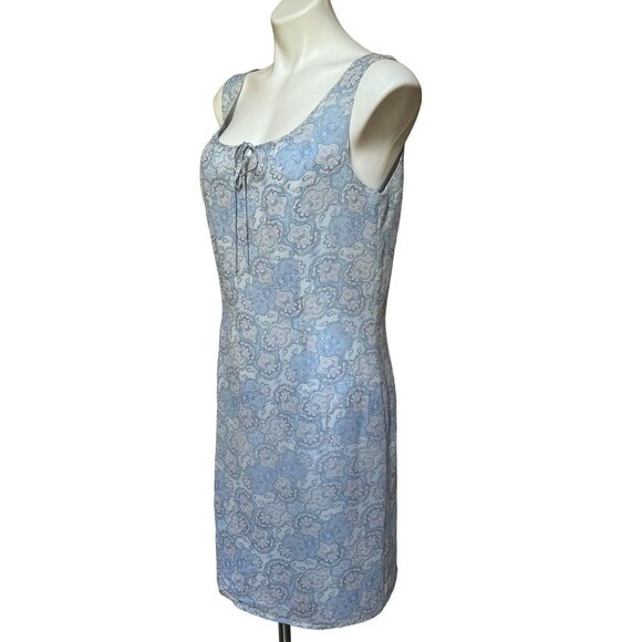 Vintage 90s Silk Blue Paisley Sheath Dress Lightweight Cocktail Mini Sleeveless - Picture 3 of 9